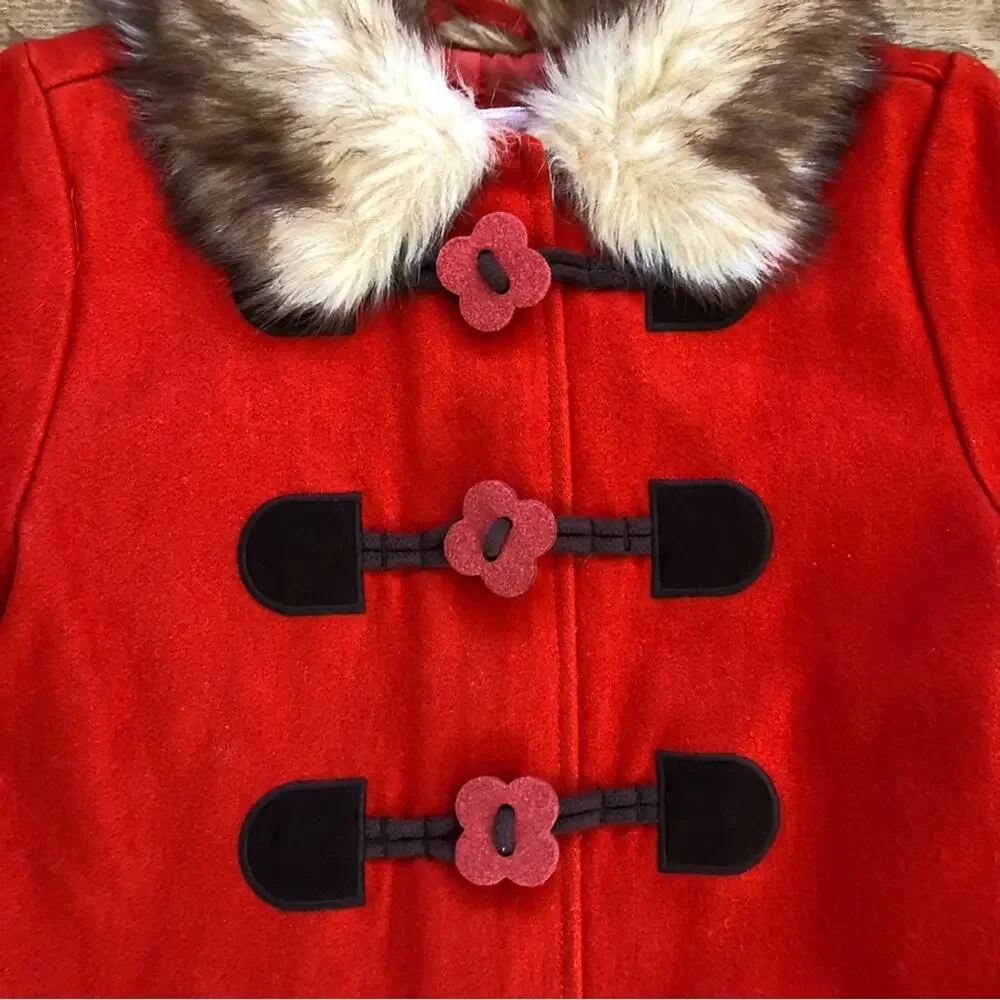 Gymboree Girls’ Jacket with Faux Fur Collar Orange Size 3/4 (XS)